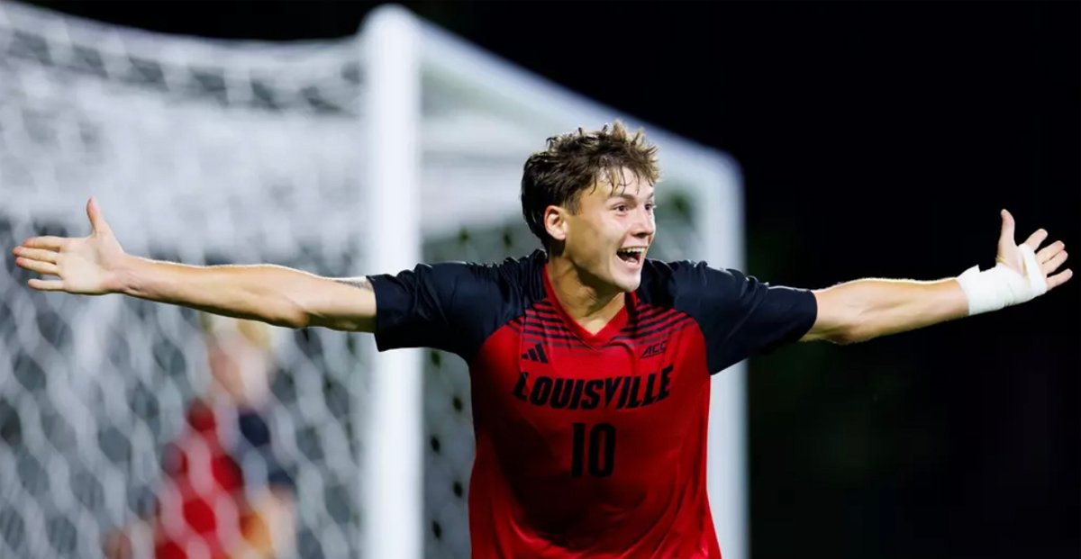 Screenshot Giacomo Zizza is Louisville's reason to celebrate after scoring two goals against Kentucky in the closing minute (UofL photo).